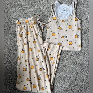 American Eagle Outfitters Snoopy Pumpkin Pajama Set - Cream and Orange